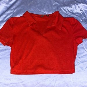 Shein red collared crop top